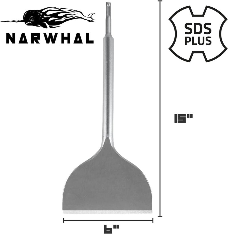 Narwhal 6" Wide SDS Plus Chisel Bit (Industrial Grade - 6" x 14") Tile Grout Thinset Removal Tool - Compatible with All SDS Plus Impact Rotary Hammers - Image 2